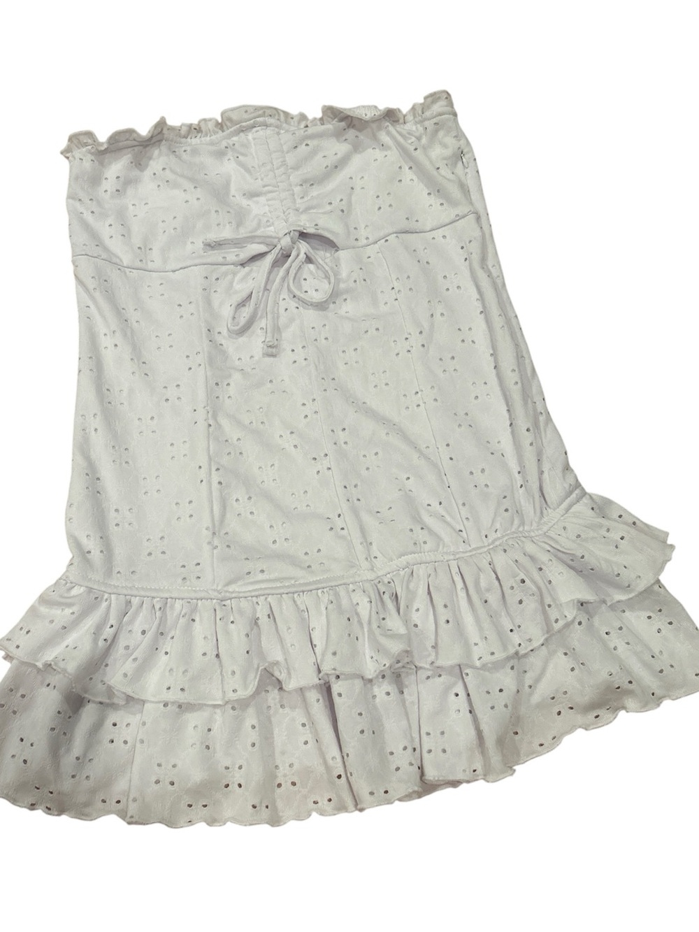White Eyelet Ruffle Midi Skirt